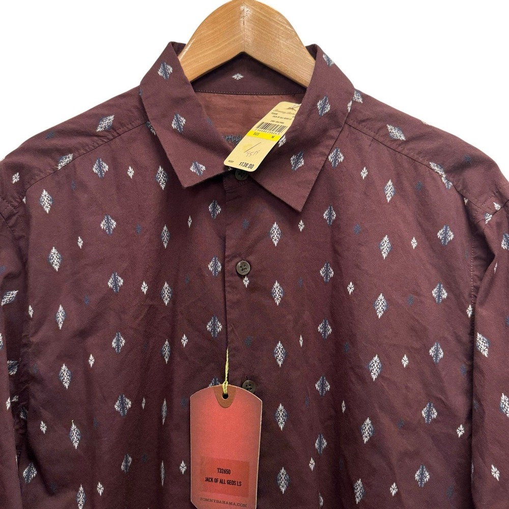 Tommy Bahama NEW Men's Sz M Brown Embroidered Jack Of All Geos Silk Cotton Shirt
